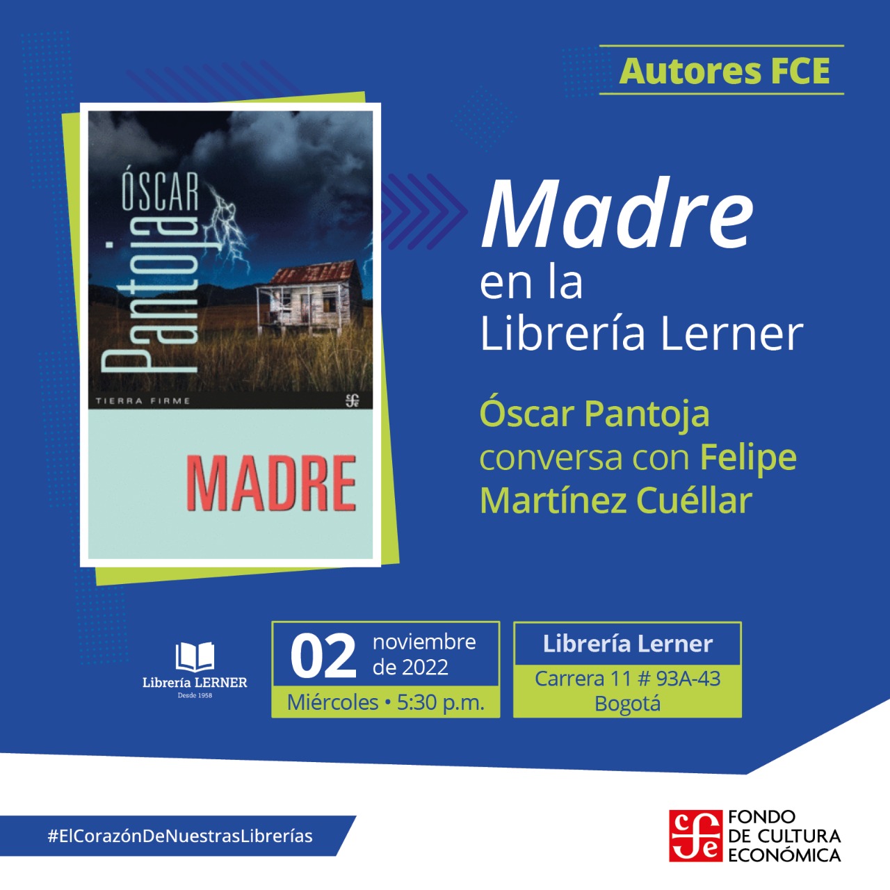 Madre de Oscar Pantoja se presenta en la Librería Lerner de la calle 93 el 2 de noviembre de 2022 a las 5:30 p.m.